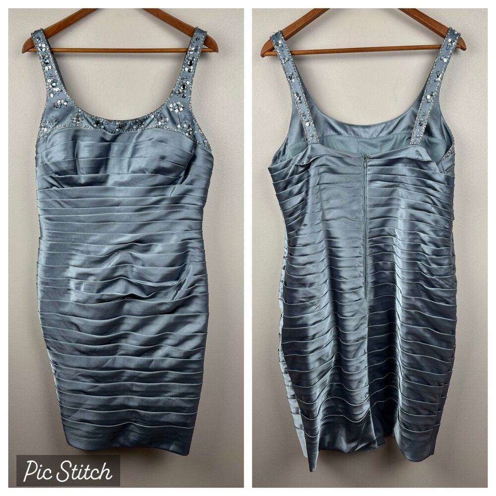 Adrianna Papell Women Formal evening dress size 14 Green Blue sleeveless sequin